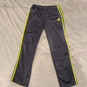 Adidas grey with neon yellow striped sweatpants